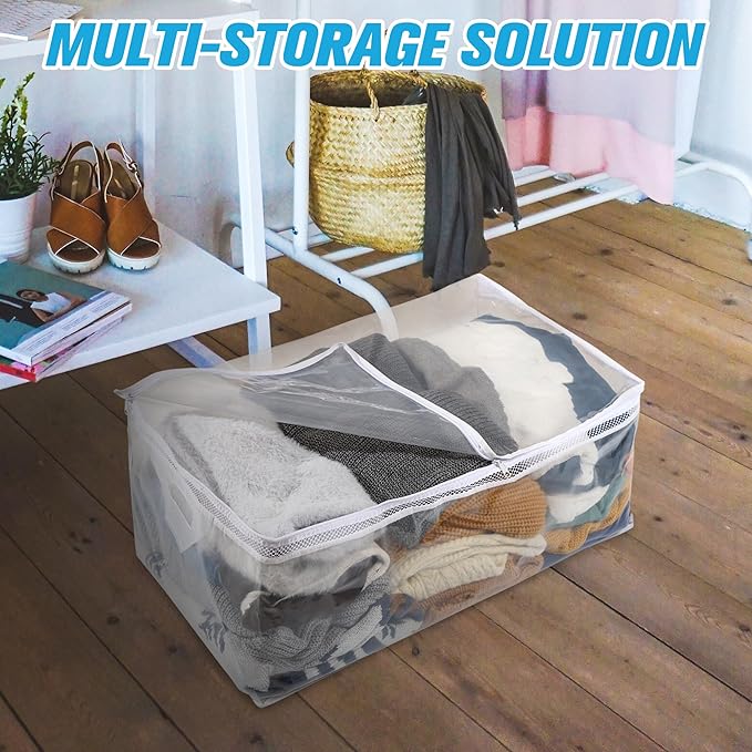 HIBAG 20 Gallon Large Storage Bag for Clothes, Zipper Clothing Storage Bag, Clear Organizer with Reinforced Handles, for Comforters Blankets Pillows Bedding (4 Pack)