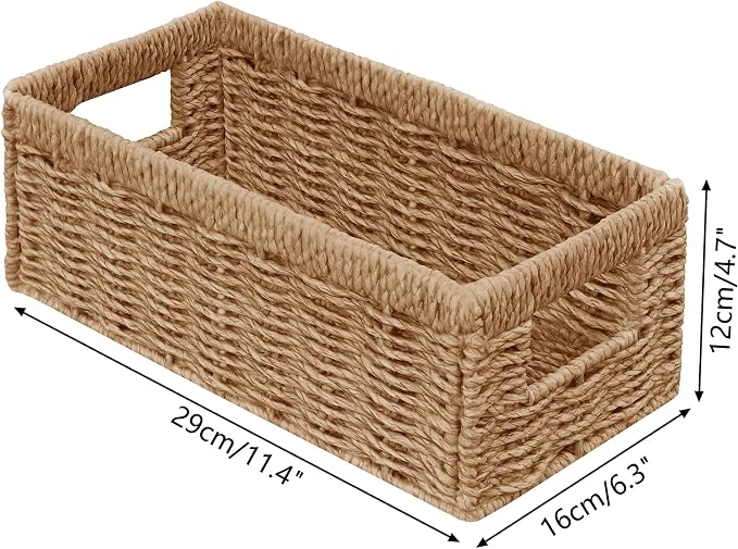 Vagusicc Wicker Storage Basket, Set of 2 Hand Woven Wicker Baskets for Organizing with Handles, Decorative Small Storage Bins for Countertop Toilet Paper Basket for Toilet Tank Top, Shelves, Natural