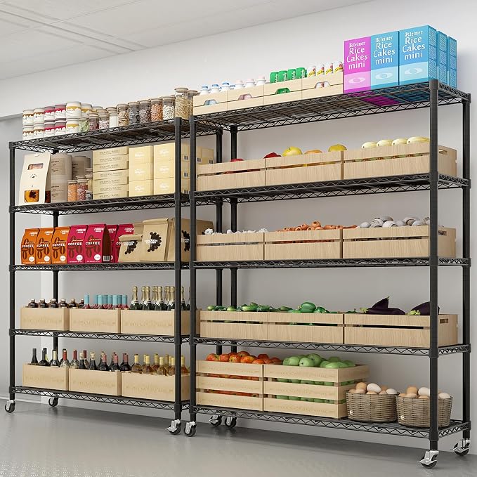 Karl home Heavy Duty 5-Tier Storage Shelving,Black Adjustable Metal Rack | 3125LBS Capacity Wire Storage Shelving Unit, 74.02"H x 59.06"W x 17.72"D, Multipurpose Organizer for Garage, Kitchen