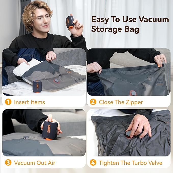 Travel Vacuum Bags for Clothing with Rechargeable Cordless Pump,Vacuum Storage Bags,18 Pack Vacuum Bags,Compression Packing for Clothes,Pillows,Comforters & Travel