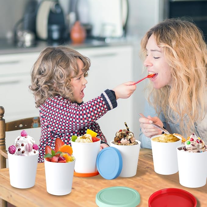 Mini Ice Cream Containers for Homemade Set (6 Pack - 8Oz), Reusable Ice Cream Storage Containers for Freezer, Leak-Free Ice Cream Containers with Silicone Lids