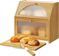 STDDRE Bamboo Bread Box with Cutting Board, Double Layer Extra Large Bread Storage Bin with Door Panel for Kitchen Counter (Natural)