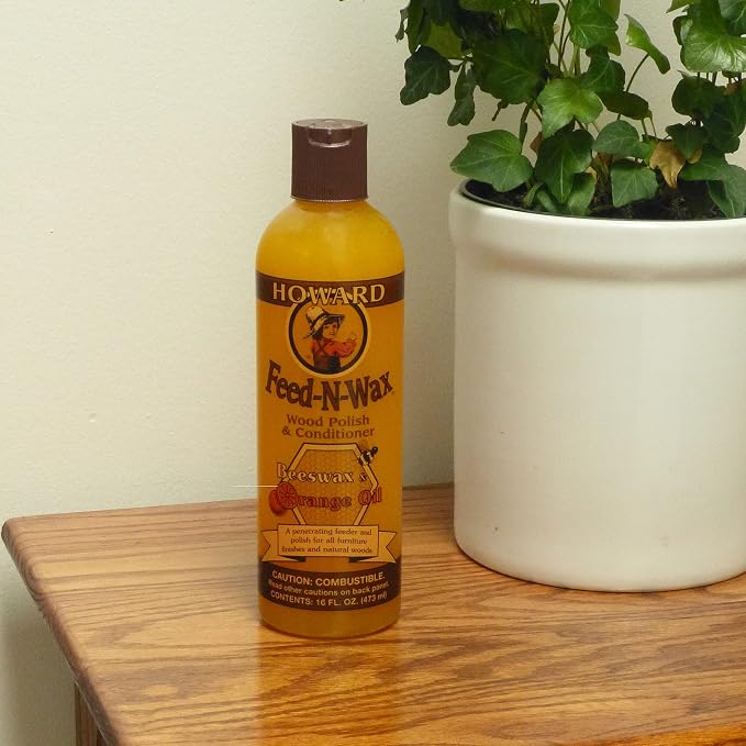 Howard Products Beeswax Wood Polish & Conditioner, Feed-N-Wax for Wood Furniture Polish, 128 Fl oz, Orange