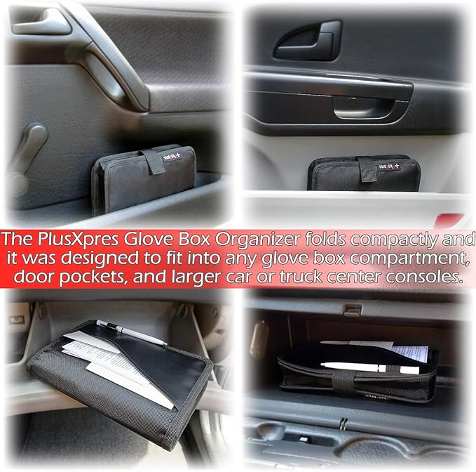 PlusXpres Glove Box Compartment Organizer - Car Document Holder - Blue | Owner Manual Case Pouch, Vehicle Storage Wallet for Registration and Insurance Card, Auto Paperwork Holder, Log Book included