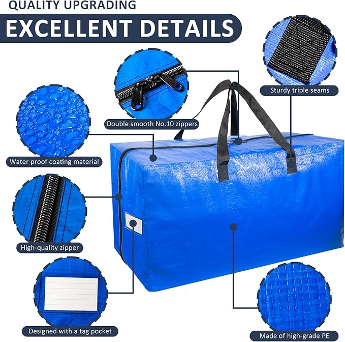 Extra Large Moving Bags with Strong Handles, 8 Pack Heavy Duty Storage Bags with Smooth Zipper, Oversized Storage Tote for Clothes Moving Supplies Dorm Essentials Household Containers
