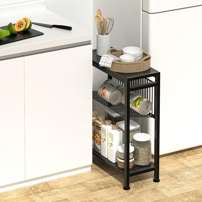 Side Table for Small Spaces, Narrow End Table with Adjustable V-Shaped Magazine Rack, 7.1"D x 17"W x 21.7"H, Black