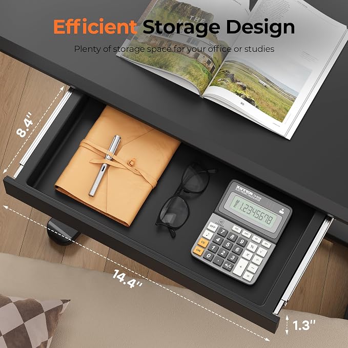 32" Mobile Desk with Drawer, Rolling Standing Desk on Wheels | Height Adjustable Desk with Cup Holder and Hooks, Portable Laptop Cart with Storage for Home Office, Black
