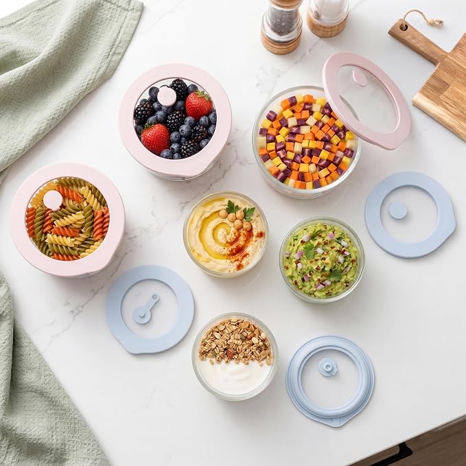 Urban Green Glass Food Container Set with Glass Lid, 6 Pack, Meal Prep Containers with Silicone Framed Airtight Lid, Leakproof, 100% Plastic Free,