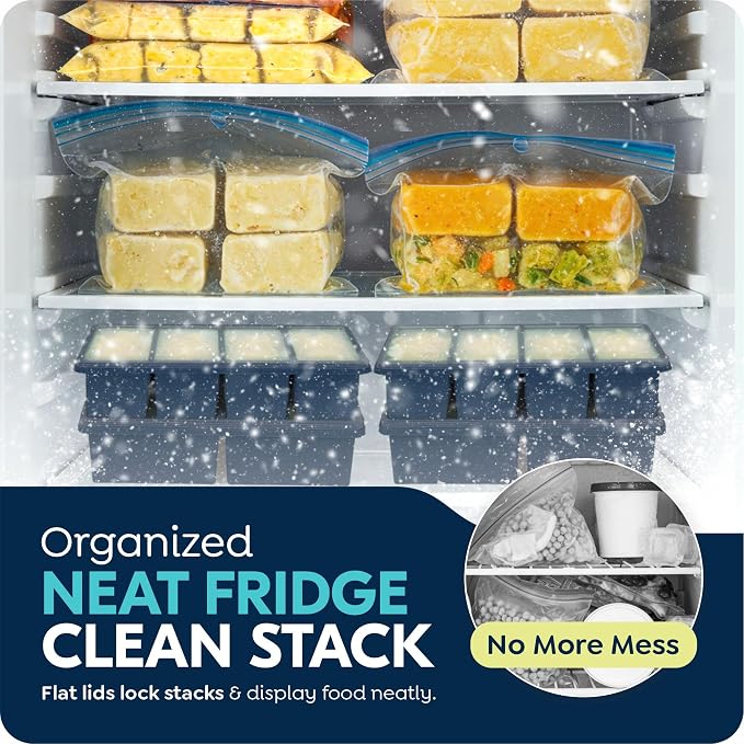 Silicone Freezer Trays with Lids, 2 Cup & 1 Cup Soup Container Style Ice Cube Trays, Easily prepare portioned meals, Great for storing soups and other dishes, Oven & Dishwasher-Safe(2-Pack)