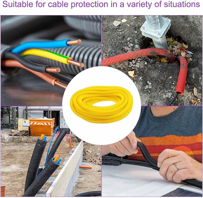 DMiotech 100ft Wire Loom Split Tubing 1 Inch(25.4mm) ID, Cord Protectors from Pet Flexible Conduit Cable Management for Office Home Garden, Yellow