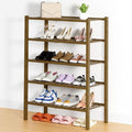 Smiry Bamboo Shoe Rack, 5 Tier Free Standing Wooden Shoe Organizer, Stackable Wood Shoe Storage Shelf for Closet, Entryway, 14 Vertical Slats, 2+2+1 Stack Heavy-Duty Legs, 26.8"x11"x32.5", Walnut