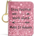Aiawoxc Credit Card Holder for Women, Small RFID Wallet Slim Leather Card Organizer Case with Zipper and Keychain, Work Hard