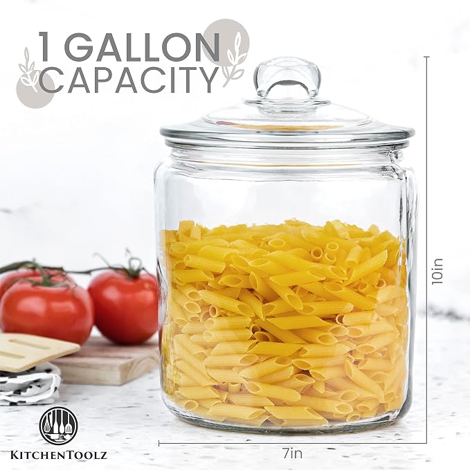 kitchentoolz 1 Gallon Glass Cookie Jar with Lid & Candy Jar | Glass Jars | Large Glass Jar with Lid | Gallon Glass Cookie Jars with Lids Airtight Food Storage Container & Apothecary Jars | Big Jar