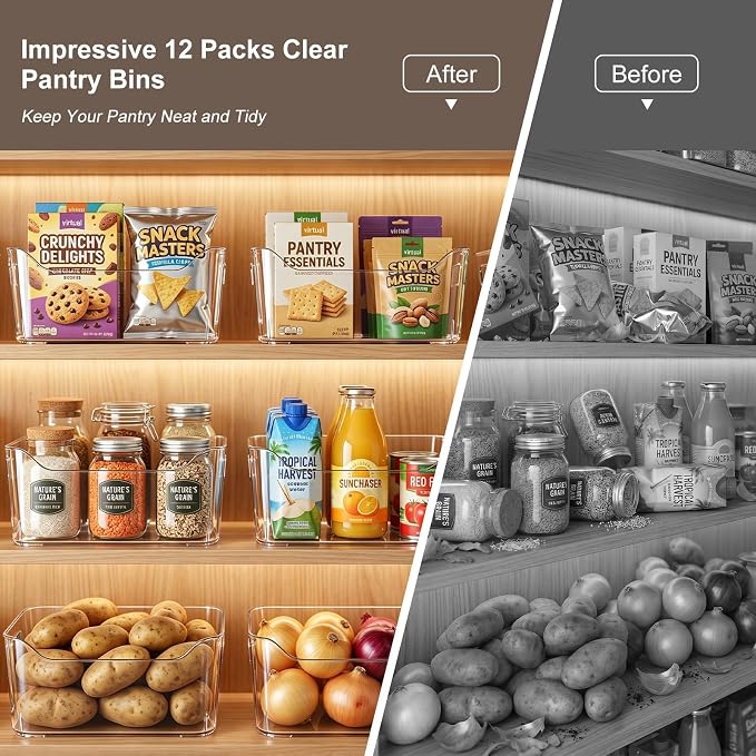 Hudgan 8 Pack Clear Pantry Organizer Bins for Kitchen, Clear Plastic Storage Bins for Bathroom, Pantry Organizer Containers for Home Edit, Drawer, Under Sink, Fridge