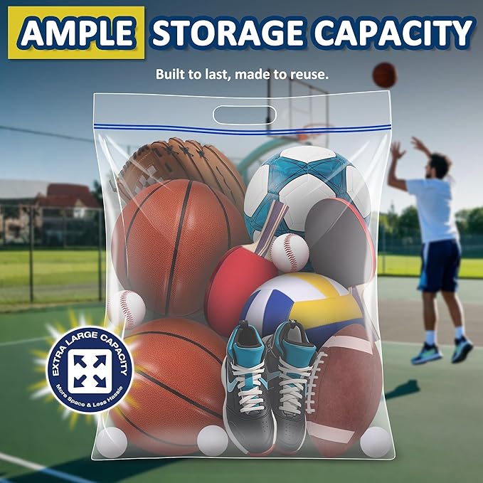 15 Gallon Large Resealable Storage Bags with Zipper Top，24" x 24" Heavy Duty Clear Bags with Handles, 4 Mil Thick, Perfect for Clothing, Pillows, Travel, and Moving (5 Packs)