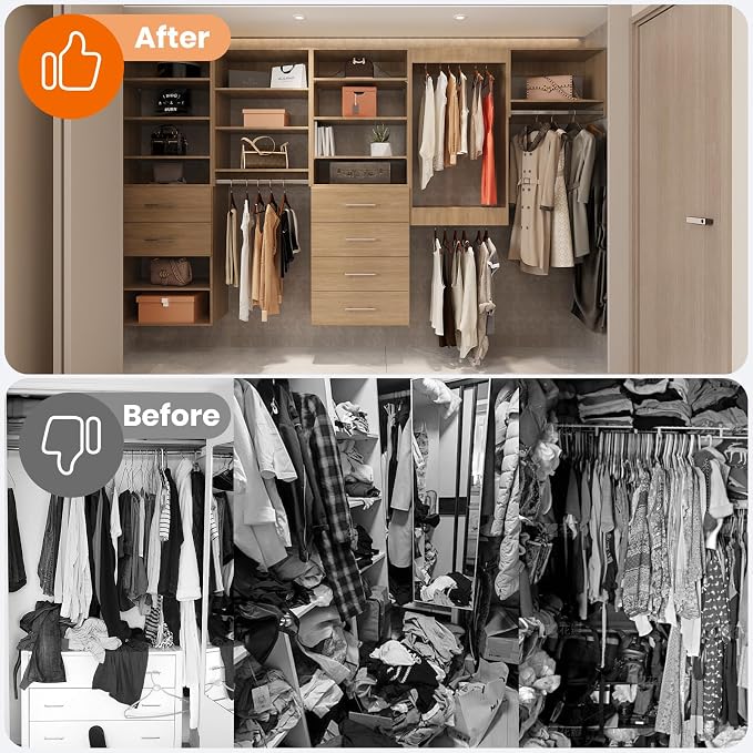 ROOMTEC Modular Closet System, 66" Wall-Mounted Closet Organizer with Hanging Rods and Shelves, Wooden Tower for Walk-In Closets, Wardrobe Storage Kit, Wood