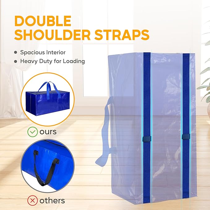 HealSmart 12 Pack Oversize Moving Bags with Carrying Handles & Zippers, Heavy-Duty Storage Tote Moving Boxes for Dorm Room Essentials Storage Bags, Blue