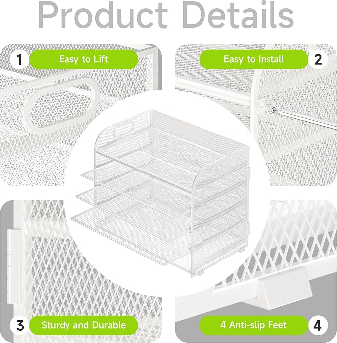 Cawukege 2 Pack 5 Tier Paper Organizer, Letter Tray with Handle, Mesh Desk Organizer, Metal File Organizer, Office Desk Accessories for Home, Office, Classroom, School -White