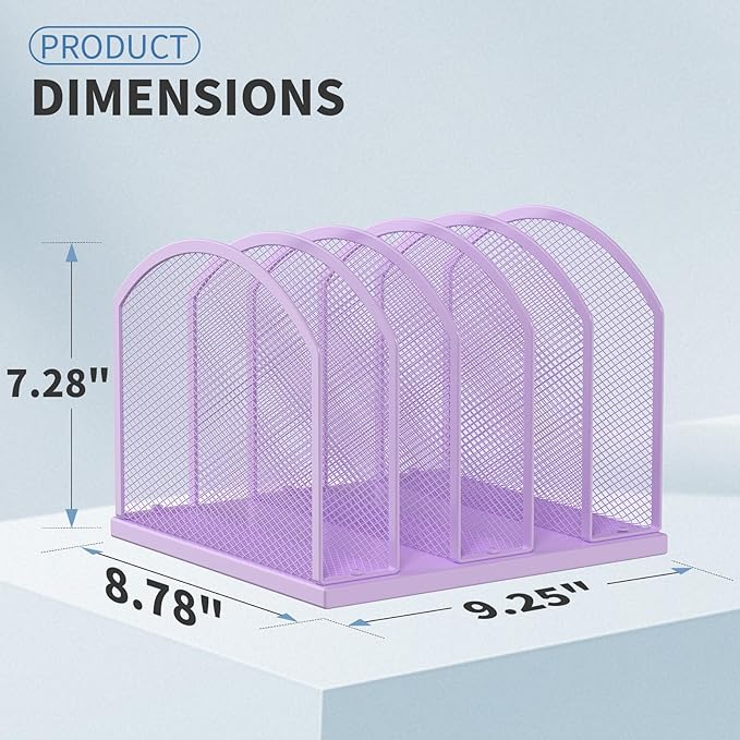Gawerk 5-Section Vertical Desktop Organizer, 5-Section Mesh File Folder Stand Sorter for Office Home Classroom Organization (1, Purple)