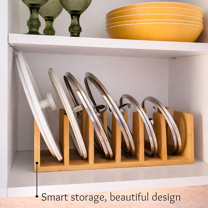Pot Organizers Inside Cabinet – Pot Lid & Plate Rack for Cabinet, Multi-Use Storage for Lid Organizer Inside Cabinet - Cutting Boards, Baking Sheets & Trays - Fits Under Cabinet or Drawer