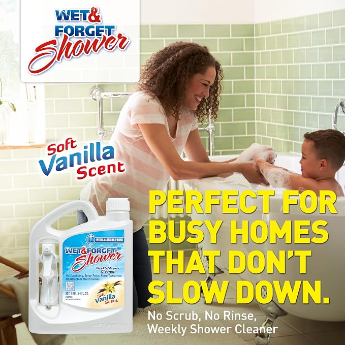 Wet & Forget Shower Cleaner Multi-Surface Weekly No Scrub,Bleach-Free Formula Vanilla Scent,128.00 Fl Oz,(Pack of 2)