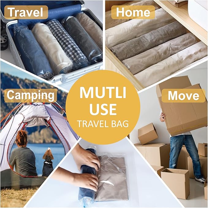 Cozy Essential Compression Bags for Travel - Travel Essentials - 12 Pack Space Saver Plastic Packaging Bags - No Vacuum Needed - Compression Packing Bags for Cruise Accessories