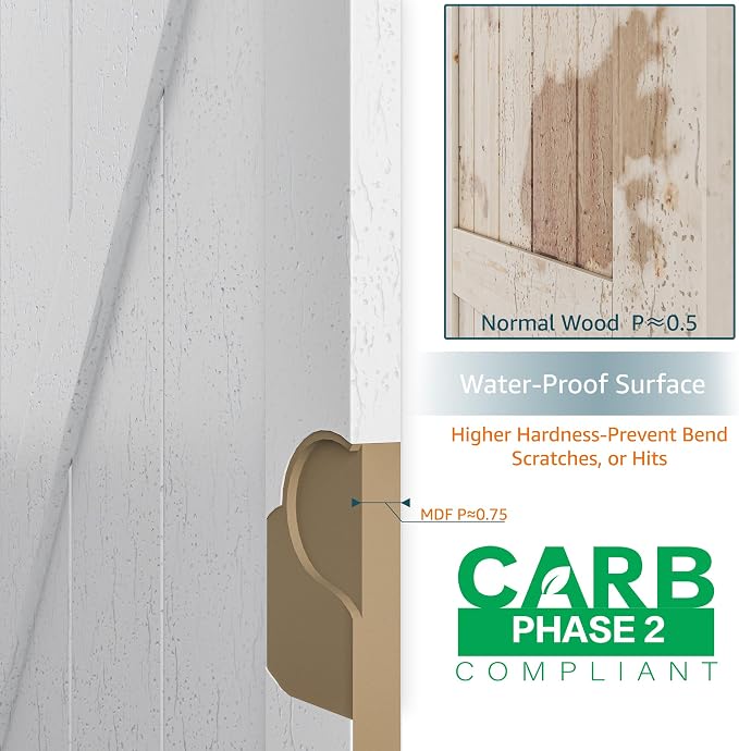 34''x84'' Sliding Barn Door with 6 Ft Brushed Nickel Hardware Kit | Pre-Drilled Holes Easy Assembly - Include Installation Manual, Water-Proof PVC Surface, H-Frame, White