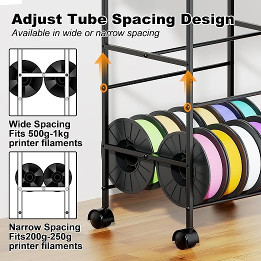3D Printer Filament Storage Rack with Wheels, 5-Tier Rolling Spool Holder Stand Cart, Holds up to 60x1kg Spools, Heavy Duty Metal Filaments Organizer Shelf for Printing Studio Office Workshop