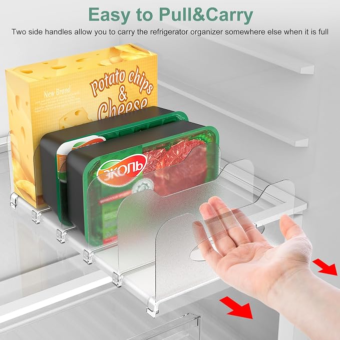 Freezer Organizer,12" Visible Fridge Organizer Rack with Removable Dividers | Freely Adjustable,Easy to Pull Out and Carry Handle, Fits Refrigerator Frozen Meals, Lunch Meat Box, Cheeses, White