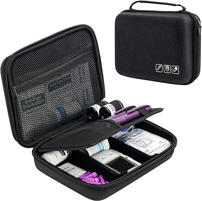 ProCase Diabetes Travel Case for Diabetic Supplies -Black | Hard Storage Bag for Glucose Meter, Insulin Pen, Test Strips, Syringes, Needles & More; Organizer for Diabetic Care Kits