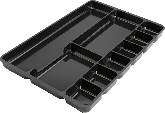 Lorell Drawer Tray Organizer, 9-Compartments, 9.38" x 14" x 1.25", Plastic, Black