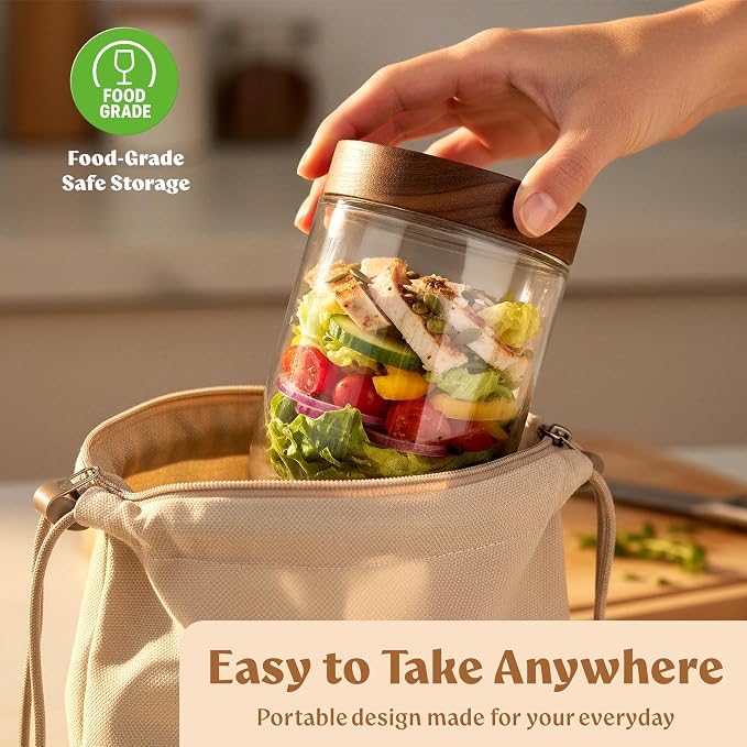 EDELHAUS Overnight Oats Containers with Lids Acacia (4 x 16oz) Glass Jars for Oatmeal, Meal Prep, Food Storage | Leak-Proof Mason Jars for Oats, Cereal, Yogurt, Chia Pudding [Thicker Glass 3mm]