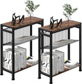 Side Table for Small Spaces, Set of 2 Narrow End Table with Magazine Holder, 2 in 1 Design Slim Side Table, Skinny Nightstand for Living Room Bedroom, Thin Side Magazine Table, Rustic Brown