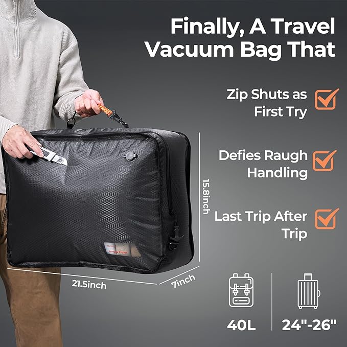 Relime Apex Series Vacuum Bags for Travel Luggage, 180° Open, Reusable Compression Bags for travel Pack, Vacuum Seal Packing Cube for Cloth (1Large+Pump)
