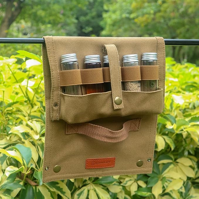 Travel Spice Kit, Portable Spice Bag with 10 Spice Jars, Canvas Seasoning Storage Bag Organizer, Seasoning Bottle Holder with Mini Condiment Bottle, Condiment Container Set for Outdoor Camping BBQ.
