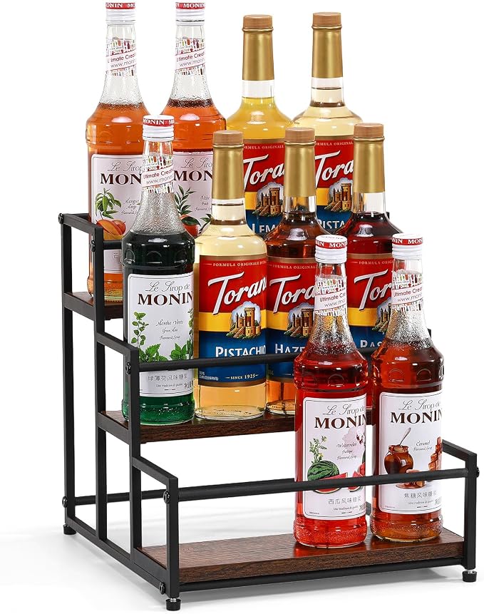Coffee Syrup Rack Organizer, 3 Tier 12 Bottles Holder Stand for Coffee Bar | Coffee Syrup Liquor Bottle Display Shelf Bar Shelf Stand Countertop Rack for Syrup, Wine, Spice