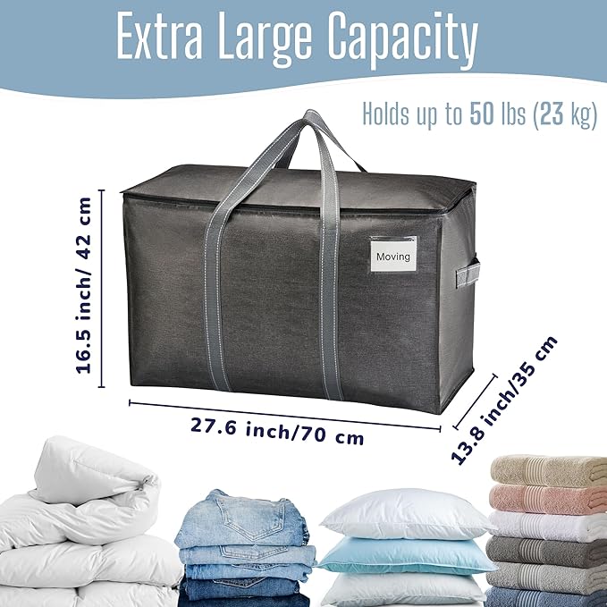 VENO 6 Pack Heavy Duty Moving Bags, Extra Large Storage Bags with Reinforced Handles & Strong Zippers, Foldable & Reusable Moving Box Alternative for Clothes & Dorm Storage