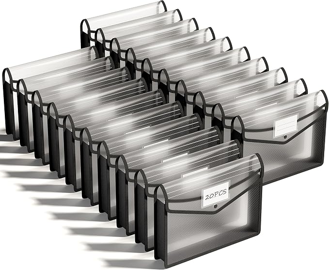 ThinkTex Plastic Expanding File Folder, Transparent envelopes with Snap | No Dividers,Large Capacity,Document Organizer for Receipts, Bills&Taxes,Letter/A4 Size for School/Office/Home-20 Pack