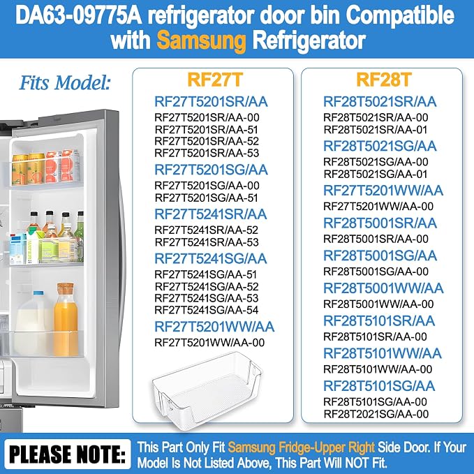Upgraded Right RF28T5001SR RF28T5021SR RF27T5201SR RF27T5241SR RF28T5101SR RF28T5001SG Door Shelf Bin Compatible with Samsung Fridge Door Shelves DA63-09775A DA97-20984A Samsung Refrigerator Door Bin