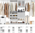 6.7FT-10FT Closet System Set with Half-Open Drawers, 80.5''-120" Wooden Modular Wardrobe Set with Shelving Towers, 80'' Height Closet Organizer with Hanging Rods and 2 Big Wing Shelves, Grey
