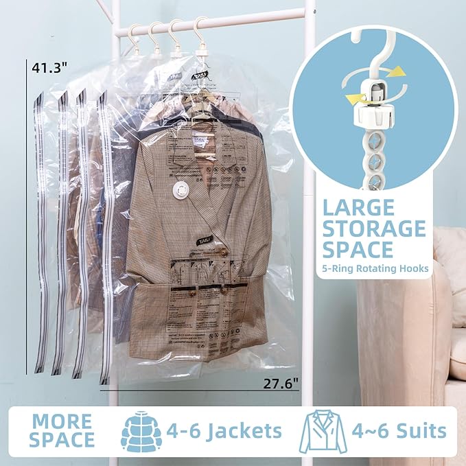Hanging Vacuum Storage Bags, 6 Pack (41.3 x27.6 inch), Vacuum Seal Bags for Clothing, Garment Bags for Short Clothses, Jacket, Suits, Dresses, Closet Organizer Space Saving
