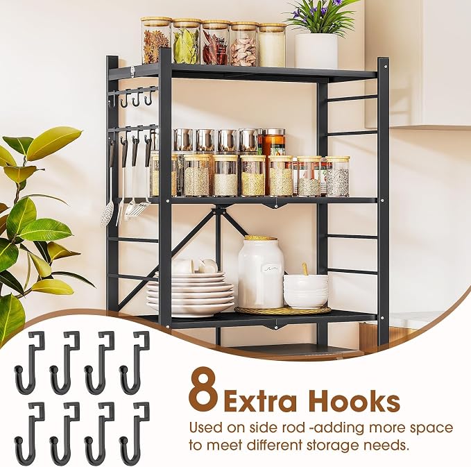 Fenbeli Foldable Shelves with Wheels - 5 Tier Folding Shelf, Collapsible No Assembly Metal Shelving Unit, Origami Storage Shelves & Rolling Storage Rack with 8 Hooks for Kitchen Pantry Garage