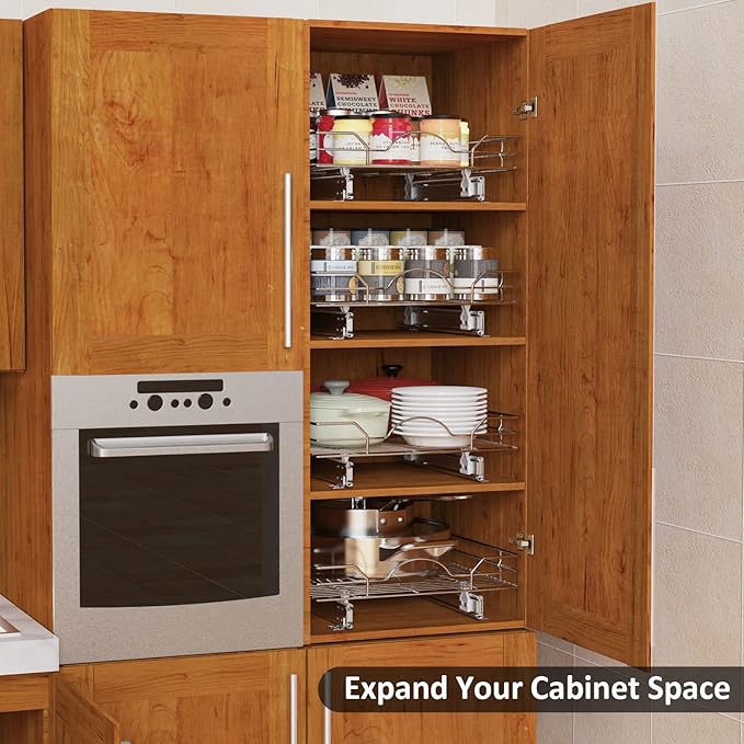 ROOMTEC Pull Out Cabinet Organizer - 20" W x 21" D, Slide Out Storage Shelves, Fits 21.5" Opening Cabinet