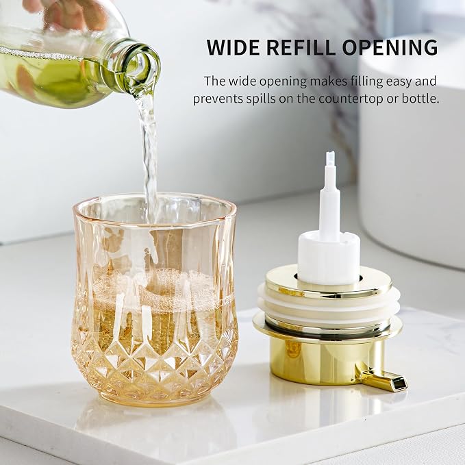 Gold Foaming Soap Dispenser, Bathroom Hand Foam Soap Dispensers,Glass Refillable Dish Soap Dispenser,Modern Home Soap Dispenser for Bathroom,Kitchen (Gold Foam Type/1Pcak)