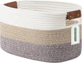 ECDYQXVU 15x10x9 Woven Cotton Rope Storage Basket, Leather Handles 1 Pack | Foldable Design, Sturdy PU Handles, Easy to Clean Organizer for Living Room, Closet, Shelves, Bedroom, Laundry, Clothes