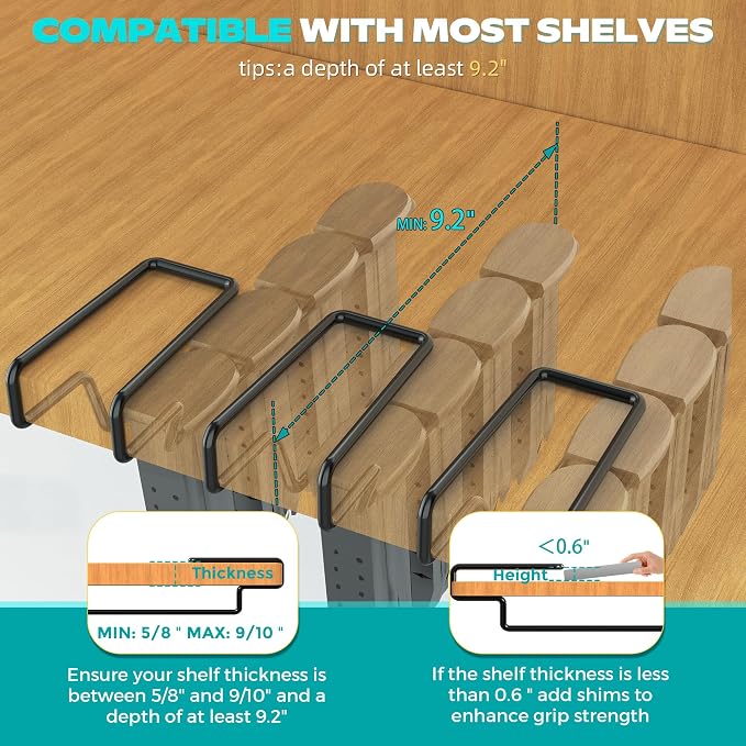 Under Gun Safe Shelf Magazine Holder, Universal Pistol Magazine Holder Fits Double-Stack or Magazines with Base Over 1.3”, 4LBS Load Capacity Pistol Magazine Rack, Gun Magazine Storage for Shelf