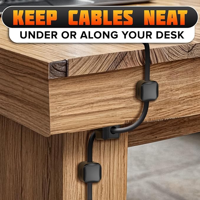 12 Pack Magnetic Cable Clips Black – Fast Locking System Cable Management for Desk, Nightstand & Car – Strong Adhesive Wire Clips, USB Cable Organizer, Phone Charger Cord Holder for Home & Office