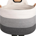 OIAHOMY 105L Extra Large Blanket Basket - Decorative Cotton Rope Storage Basket for Bedroom, Living Room & Nursery - Woven Laundry Hamper for Organizing Blankets, Clothes & Toys - Gradient Grey