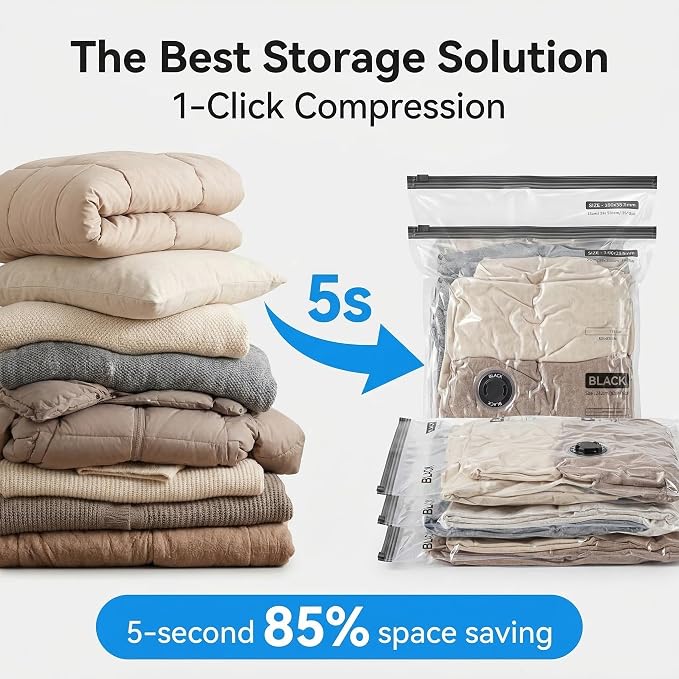 Vacuum Storage Bags with Rechargeable Electric Pump, 16 Pack Vacuum Seal Bags for Clothing Travel, 3 Sizes Compression Packing Bags 80% Space Saver for Clothes, Bedding & Seasonal Storage