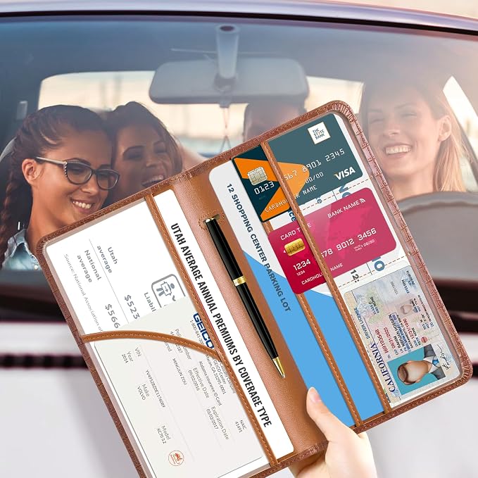 CoBak Car Registration and Insurance Holder | Vehicle Glove Box Organizer, Auto Truck Compartment Document Case with Magnetic Closure for Insurance & Driver License